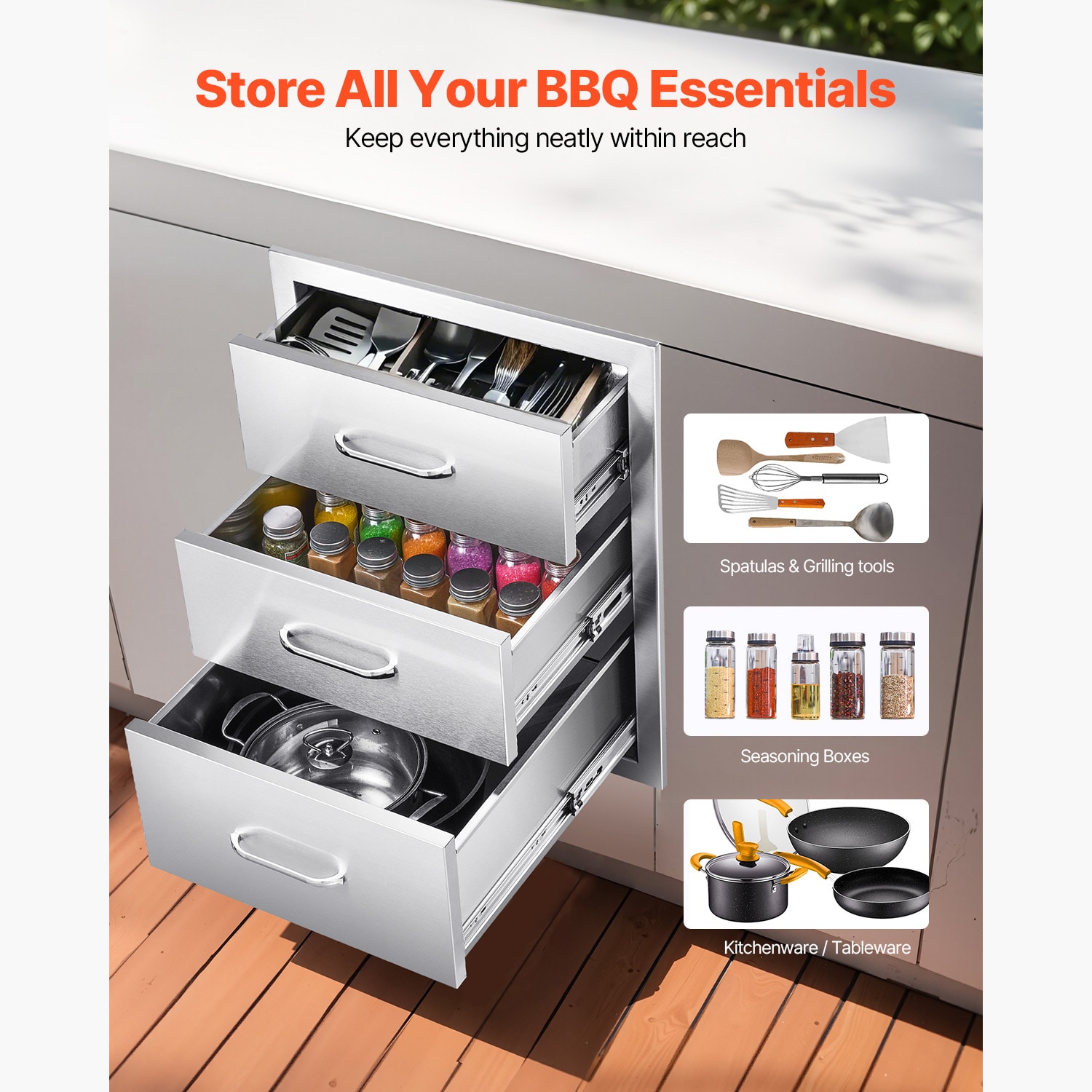 Triple-access Stainless Steel Bbq Kitchen Drawers For Outdoor Grill_voghion.com